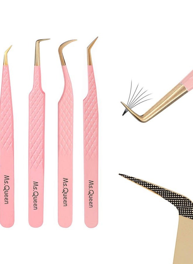 Ms.Queen Lash Tweezers for Eyelash Extensions,Precision 4Pcs Fiber Tip Grip 45 90 Degree Boot Dolphin Isolation Eyelash Tweezers Set (Boot+45 Degree+90 Degree+Curved) - Image 1